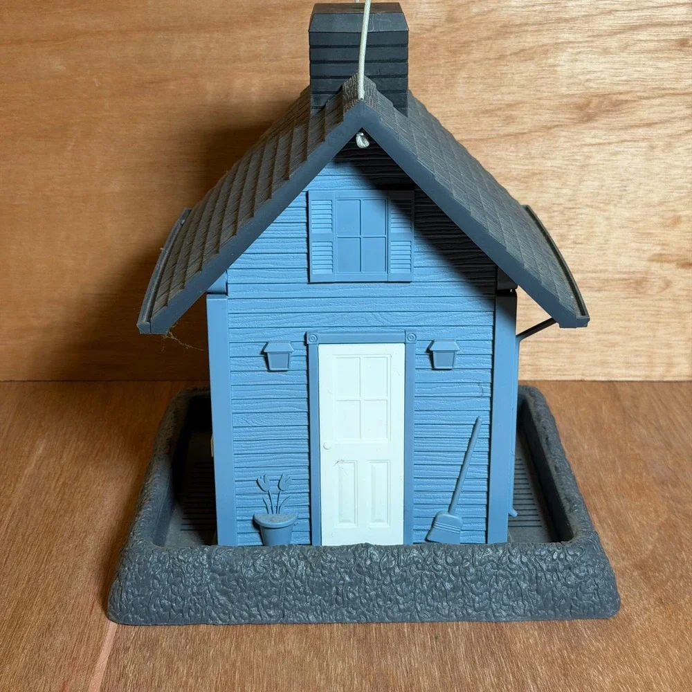 Blue Miniature House‎ Bird Feeder Decorative Garden Accent Hanging Outdoor water